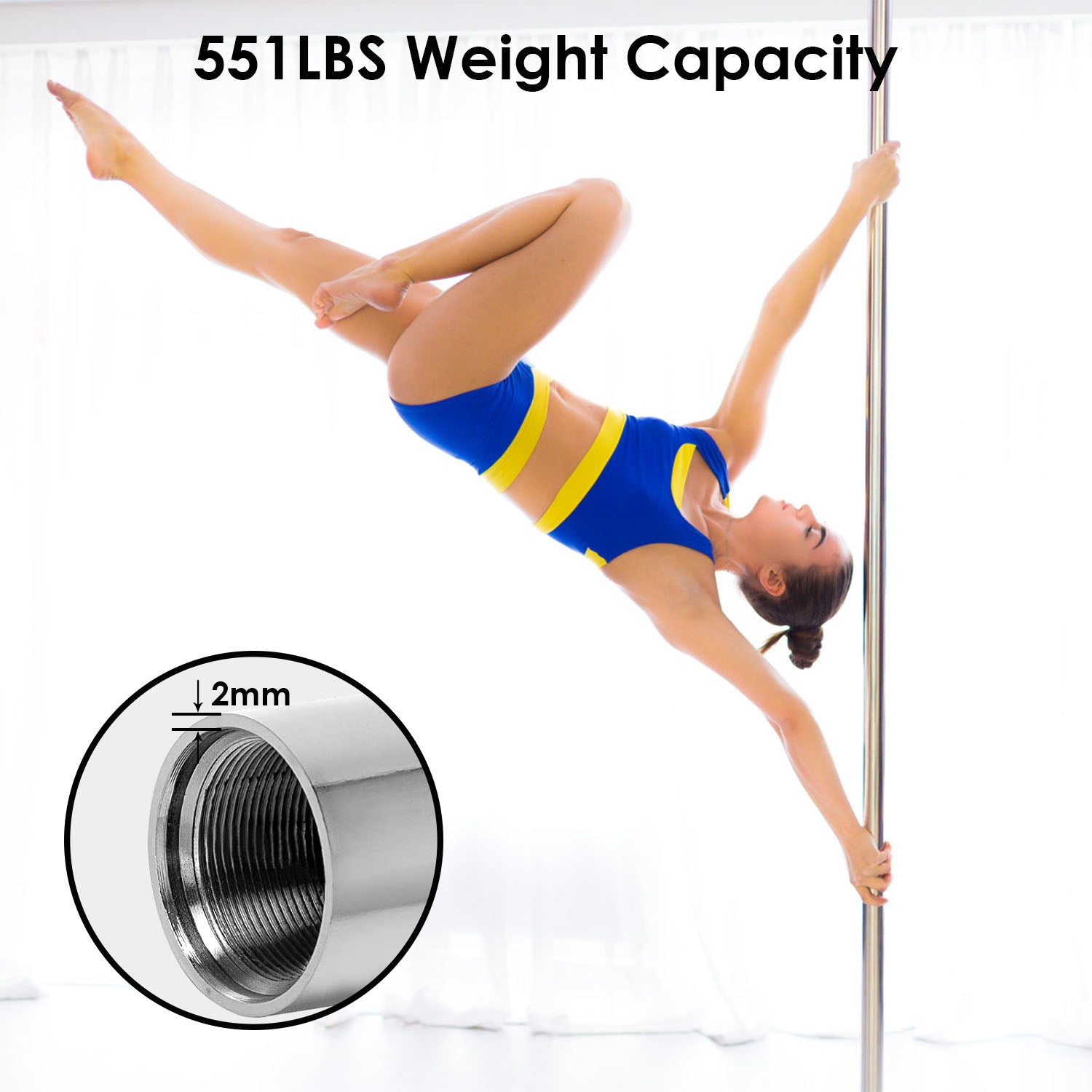 Stripper Dance Pole 45mm Spinning Static Dancing Pole with 88-108.1in Adjustable Height 551LBS Weight Capacity for Fitness Exercise Party Home Club Gy 