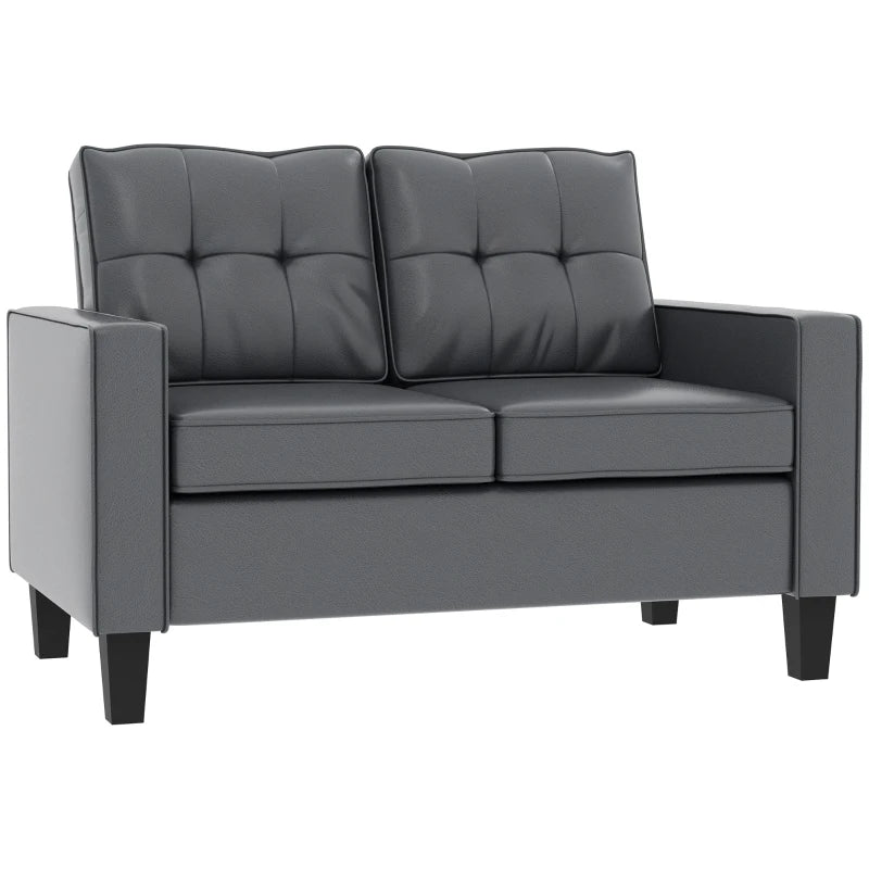 51" PU Leather Loveseat, Upholstered Double Sofa Couch with Armrests, Tufted Backrest, Pocket Spring and Sponge Padded Cushion for Living Room, Bedroom, Home Office, Grey