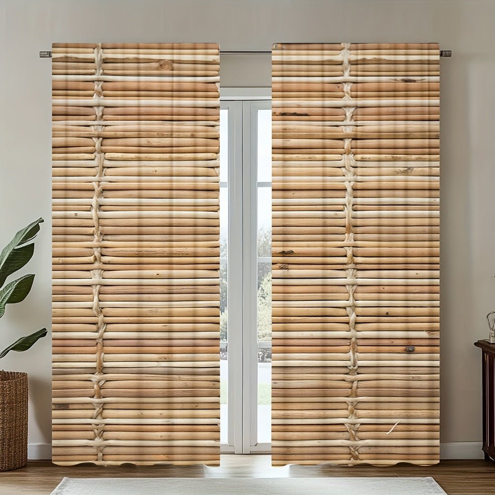 2-Piece Bamboo Stem Print Doorway Curtains – Contemporary Knit Polyester, Machine Washable, Pole Bag Design for Bedroom, Kitchen, Living Room, or Office (Pole Not Included) 