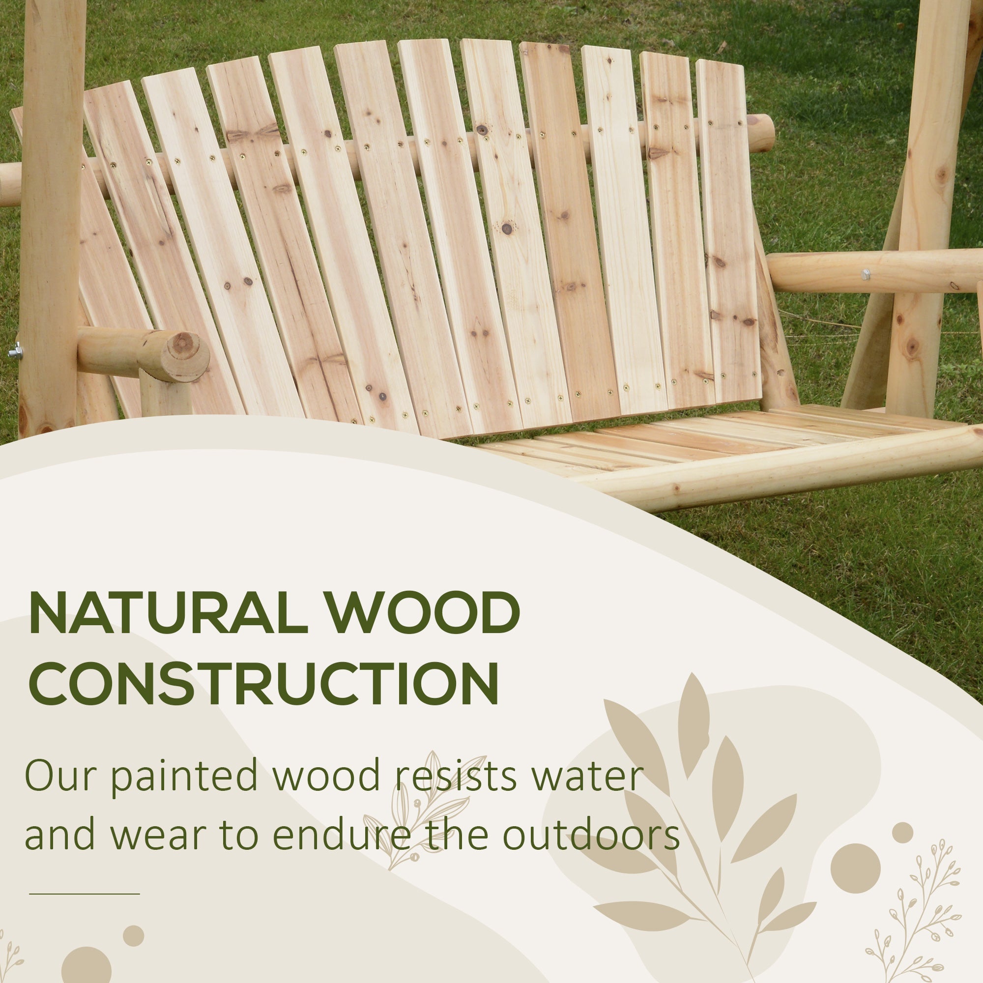 Outsunny 6.5ft Outdoor Loveseat, Wood Porch Swing for 2 Person, Freestanding Garden Swing, Comfortable Seating 