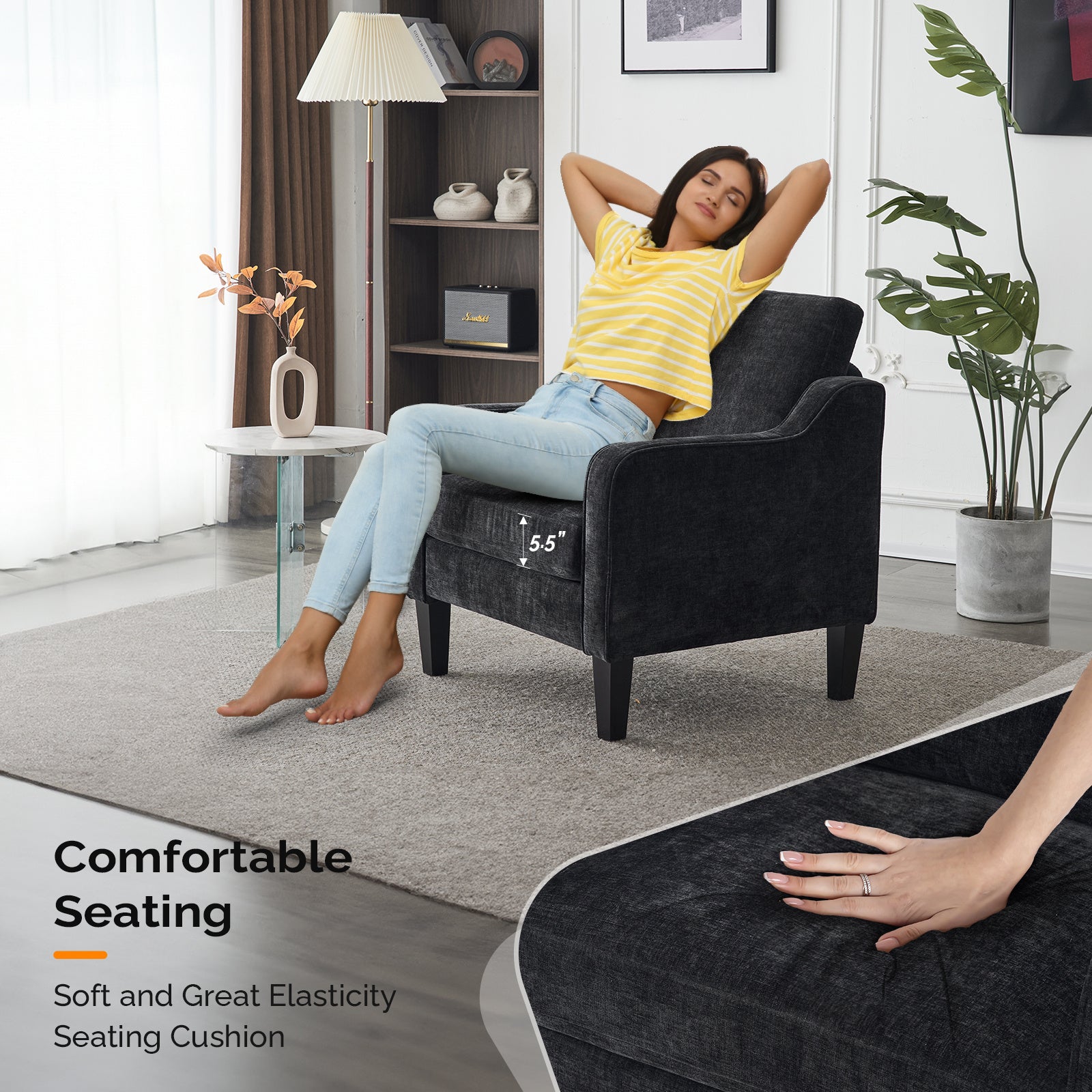 Soft Beige Plush Oversized Accent Chair - Cloud-Like Comfort with High-Density Foam Cushion, Ergonomic Support, Deep Snug Seat Upholstered Lounge Armchair for Living Room/Bedroom/Office, Easy Assembly Included, Bedroom Armcha 