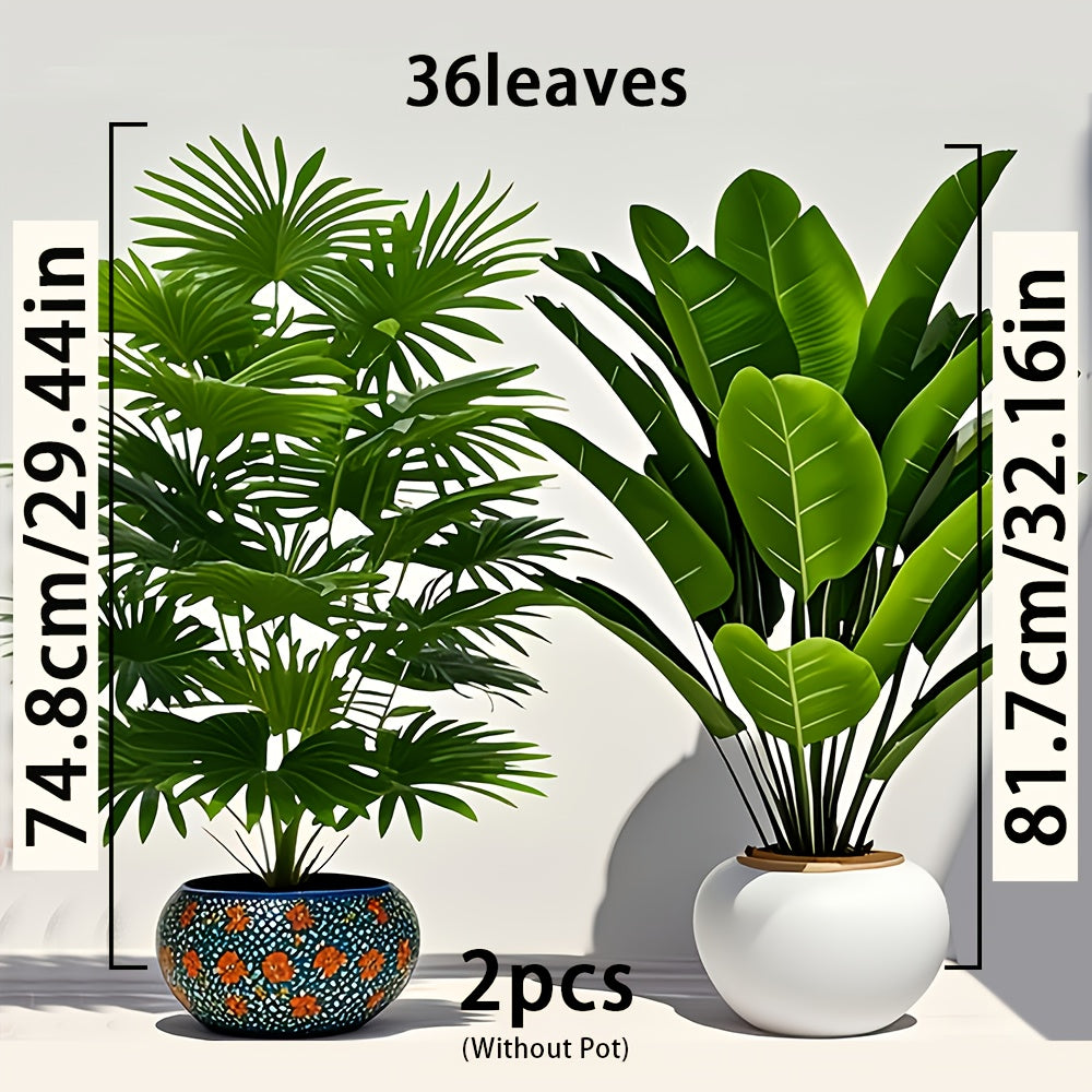 2pcs set of large artificial palm trees - UV resistant, suitable for indoor and outdoor decoration, home, hotel, garden, office, wedding and vacation scenes, floor placement, multifunctional room decoration, green leaf archit 