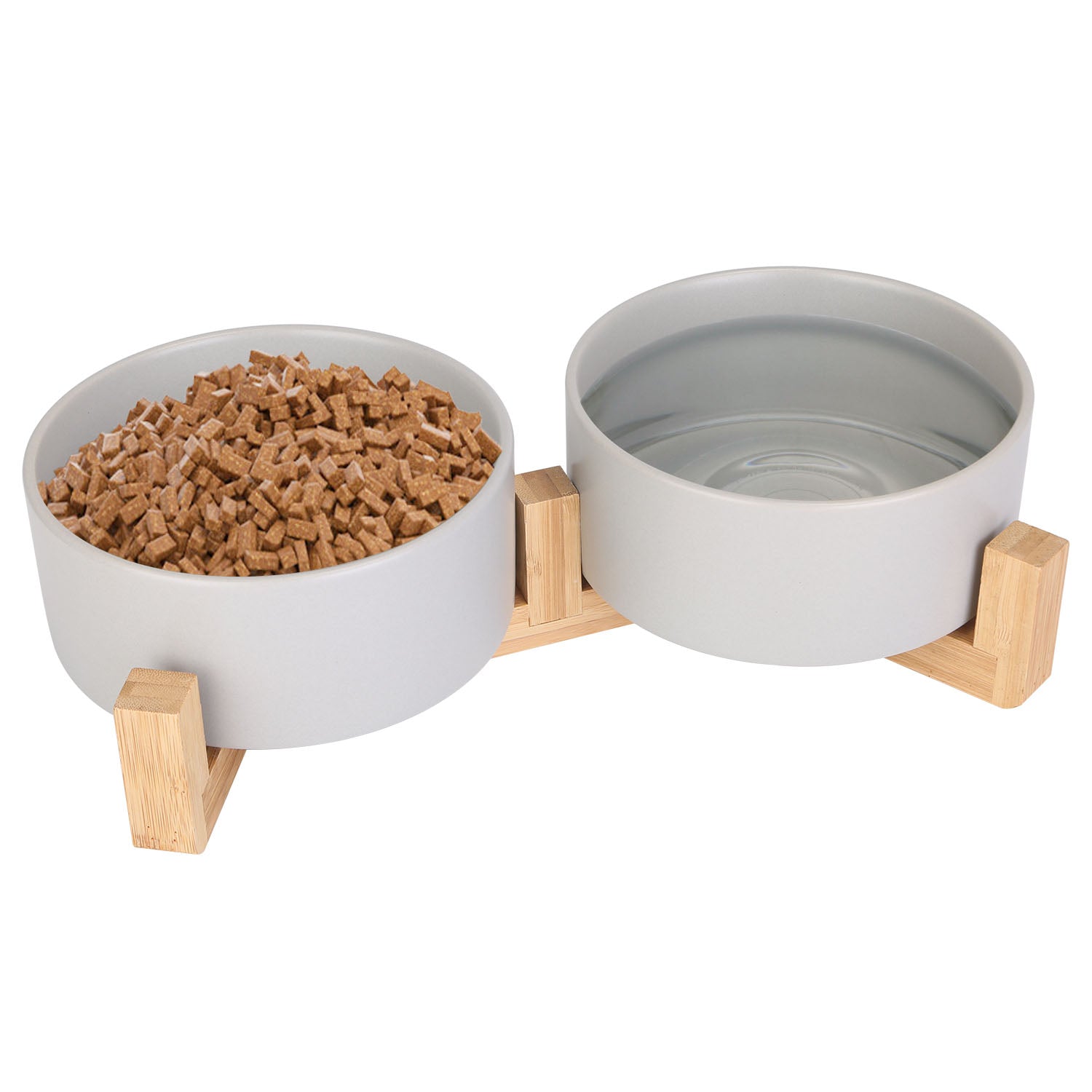 Double 28.7Oz Ceramic Pet Bowls Dog Cat Bowls with Wooden Stand Raised Pet Feeder for Small Dogs Cats 