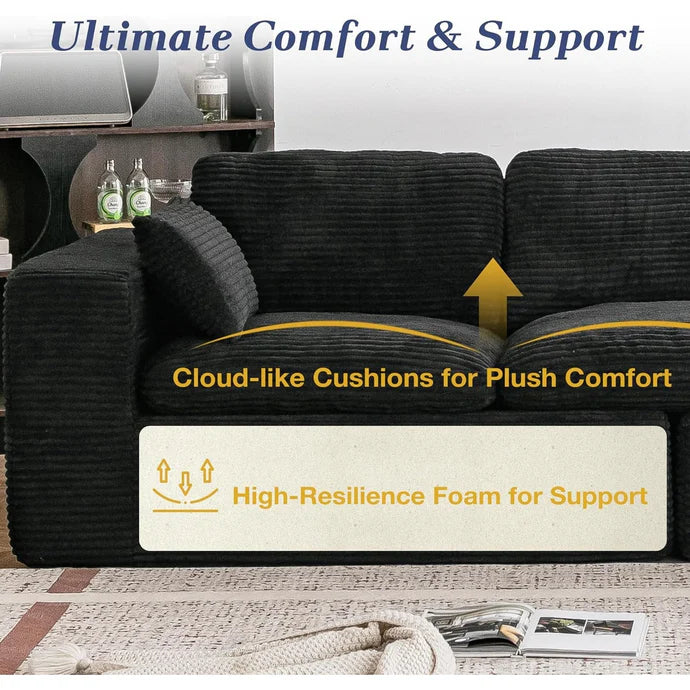 110" Oversized Cloud Sofa – 3-Seater Boneless Couch with Plush Corduroy