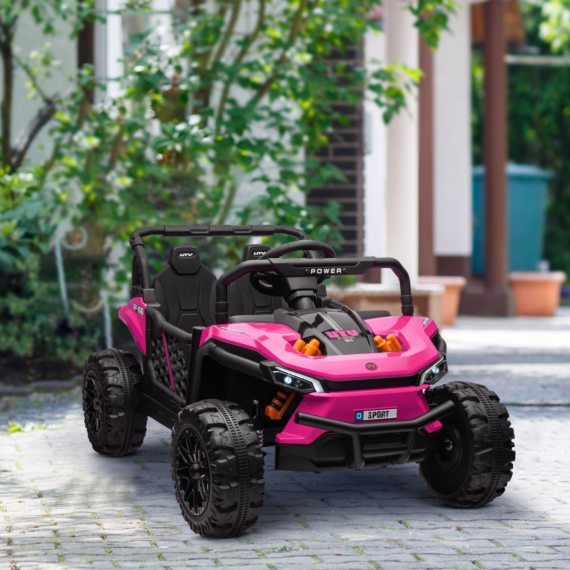 Qaba 12V Kids Ride On Car, Toy Truck with Remote Control, Spring Suspension, LED Headlights, 3 Speeds, Pink 