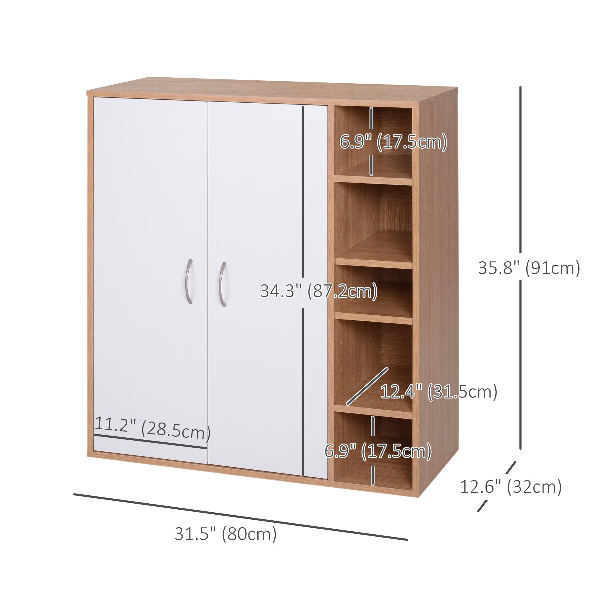 HOMCOM Organizational Haven: Freestanding Storage Cabinet with Adjustable Shelf, Perfect for Living Room, Entryway, Hallway, White Wood 