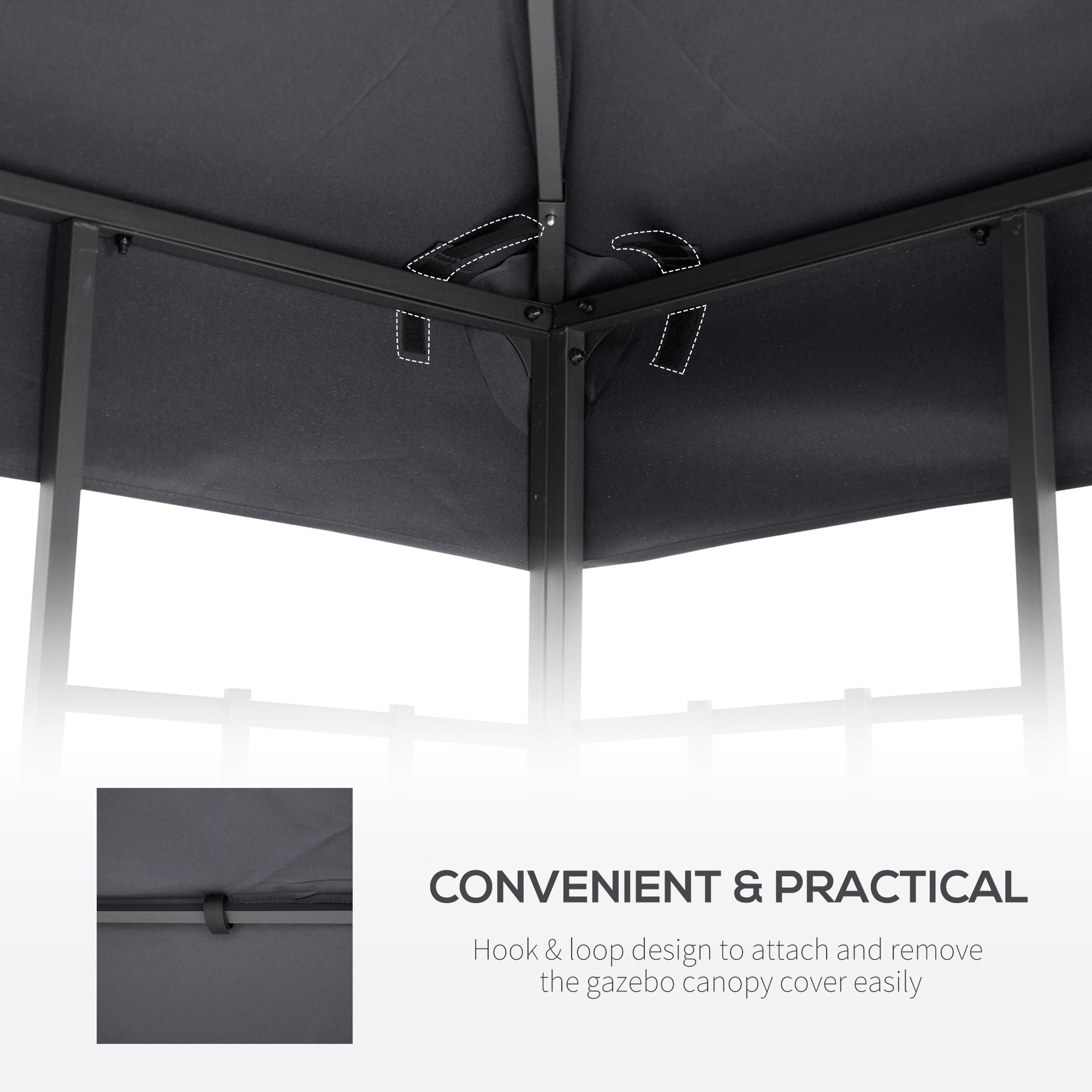 Outsunny 9.84' x 9.84' Square 2-Tier Gazebo Canopy Replacement Top Cover Outdoor Garden Sun Shade, Dark Grey 
