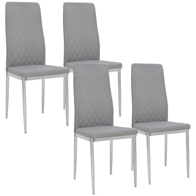 HOMCOM Set of 4 Modern Faux Leather Dining Chairs with Steel Legs for Kitchen Comfortable Design Grey 