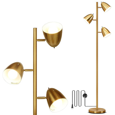 Black Tree Standing Floor Lamp Metal 3 Color Temperature Reading LED Bulb Light 360 Degree Adjustable Individual Separate Switch Living Room Bedroom O 