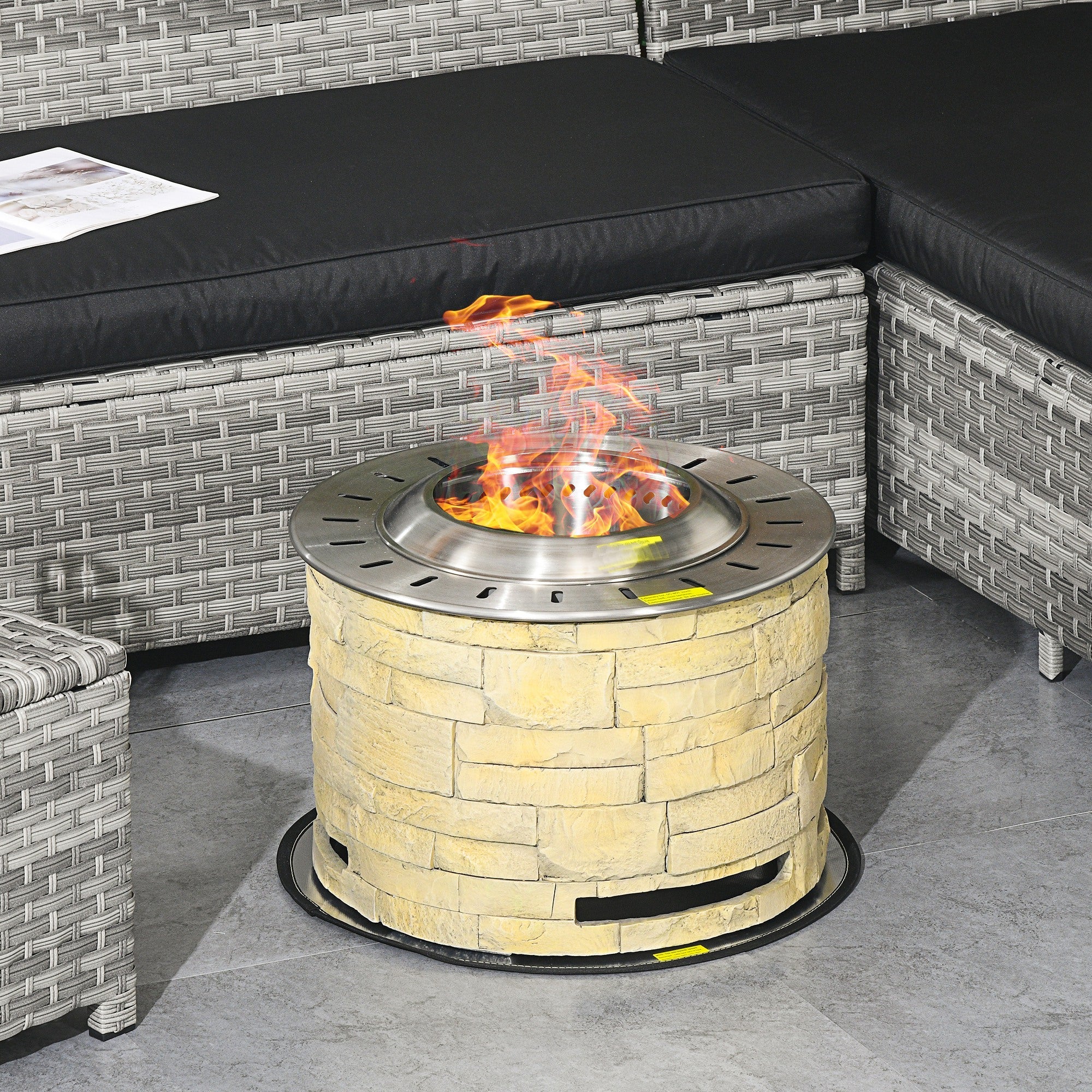 Outsunny Portable Smokeless Fire Pit Camping Bonfire Stove Mat Backyard Patio Picnic Magnesium Oxide Yellow 