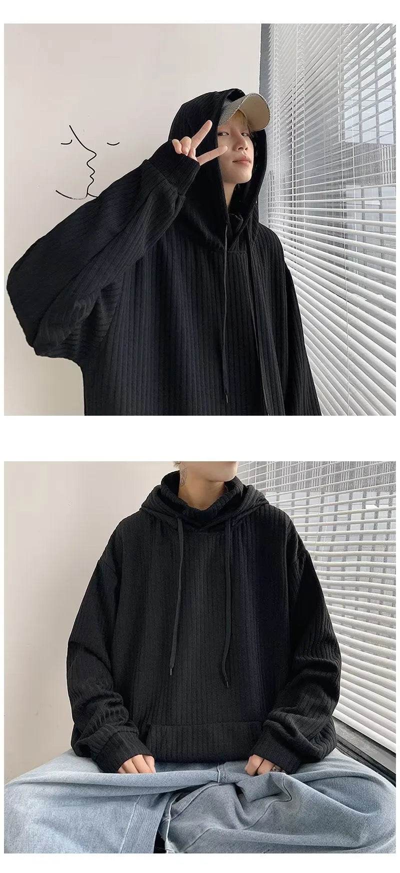 American Oversized Drawstring Turtleneck Hoodie Sweatshirt Men 