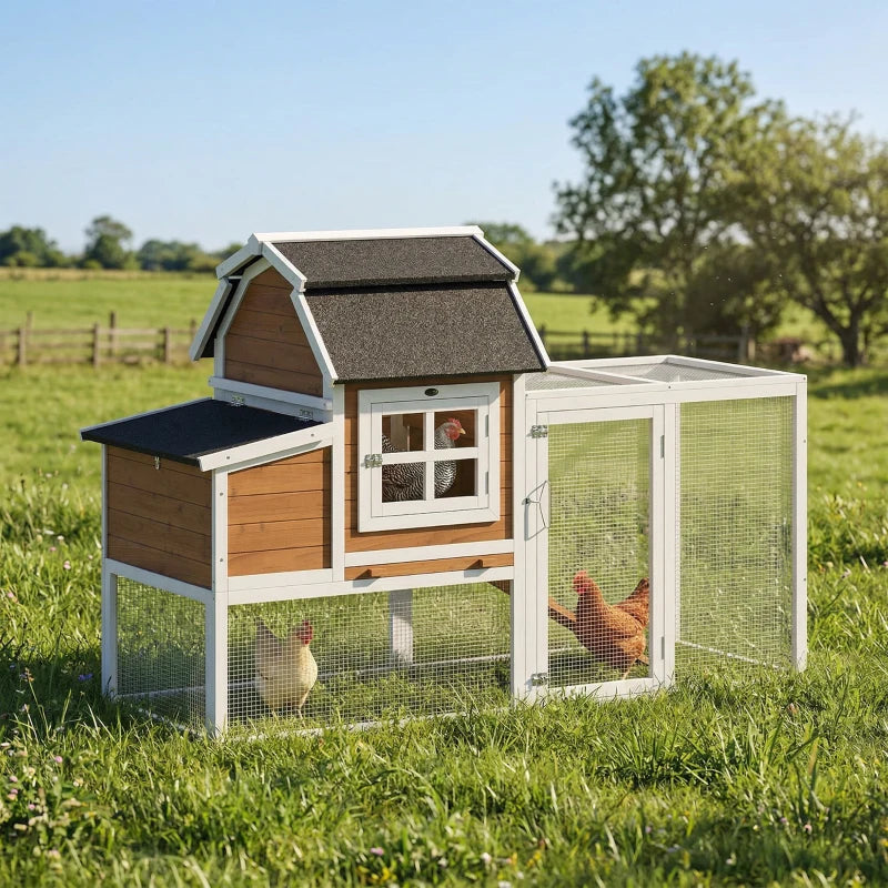 71" Chicken Coop for 3 Chickens, Wooden Hen House with Run, Removable Tray, Nesting Box, Waterproof Asphalt Roof