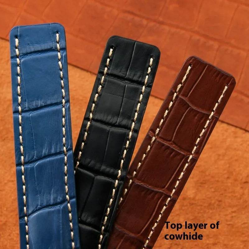 22mm 24mm Black Brown Blue Bamboo Grain Cowhide Watch Strap 