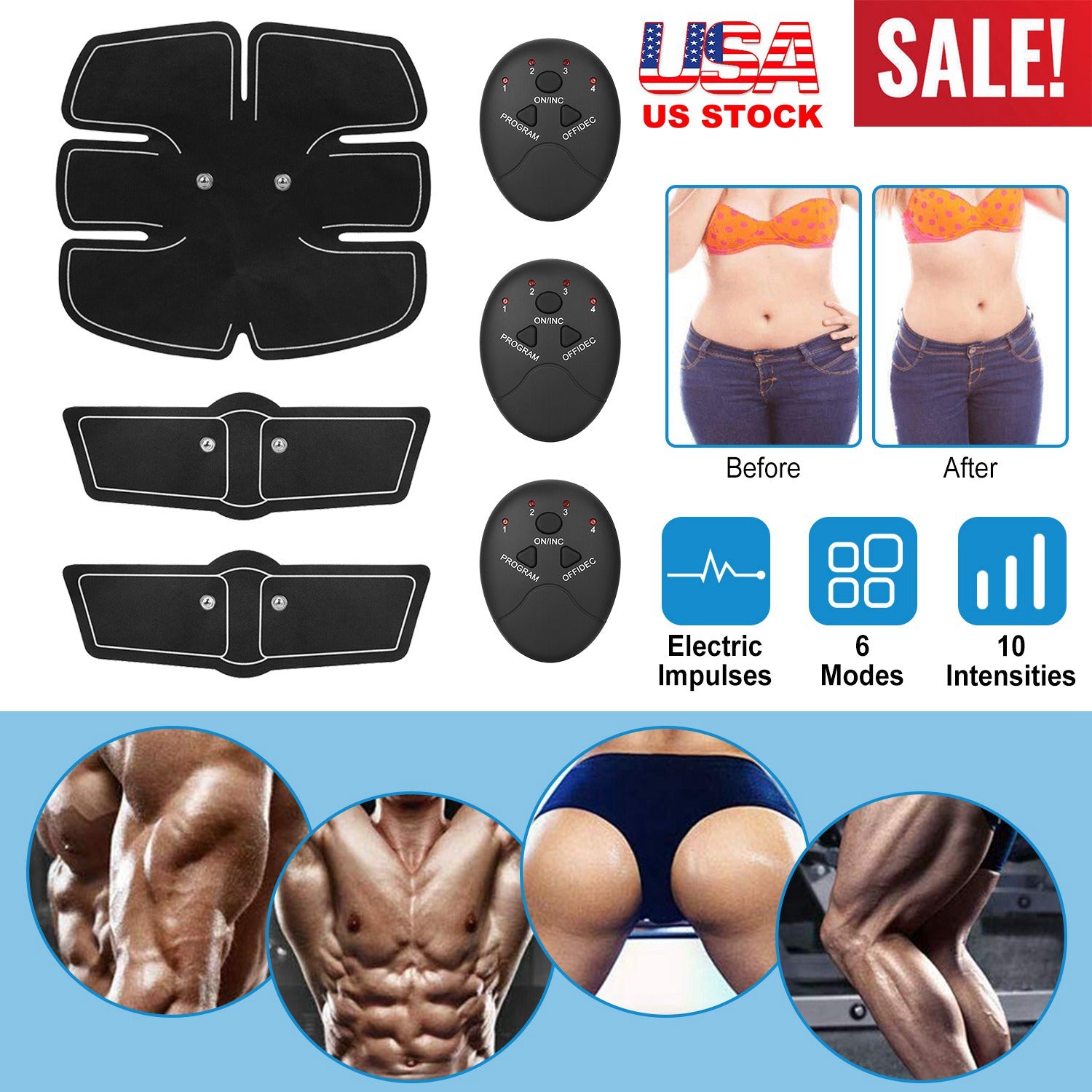 Smart Abs Stimulator Abdominal Muscle Toning Belt Trainer EMS Training Arm Fitness Gear 