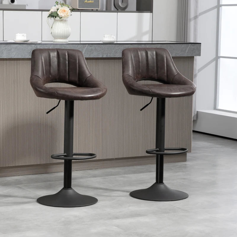 Swivel Bar Stools Set of 2, Faux Leather Upholstered Counter Height Barstools with Round Metal Base
