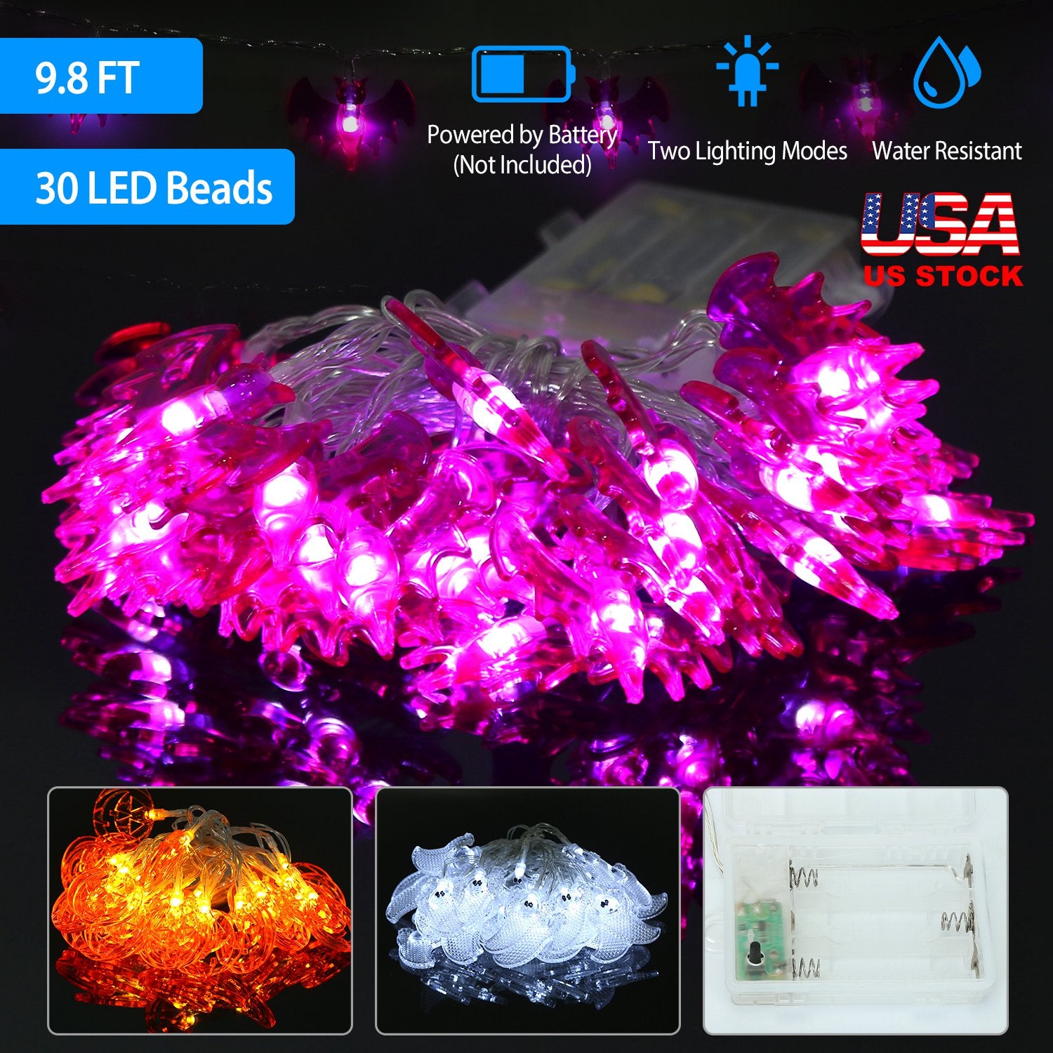 Halloween Ghost String Lights 30 LEDs 9.8ft Halloween String Lights Decorative Fairy Lights For Party Bedroom Home Festival Decoration