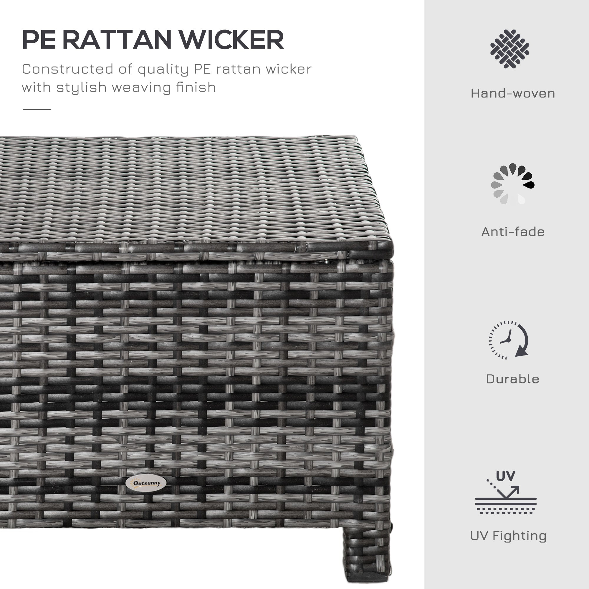 Outsunny Rattan Patio Ottoman, Outdoor Wicker Footrest with Cushion, Metal Frame for Garden, Poolside, Gray 