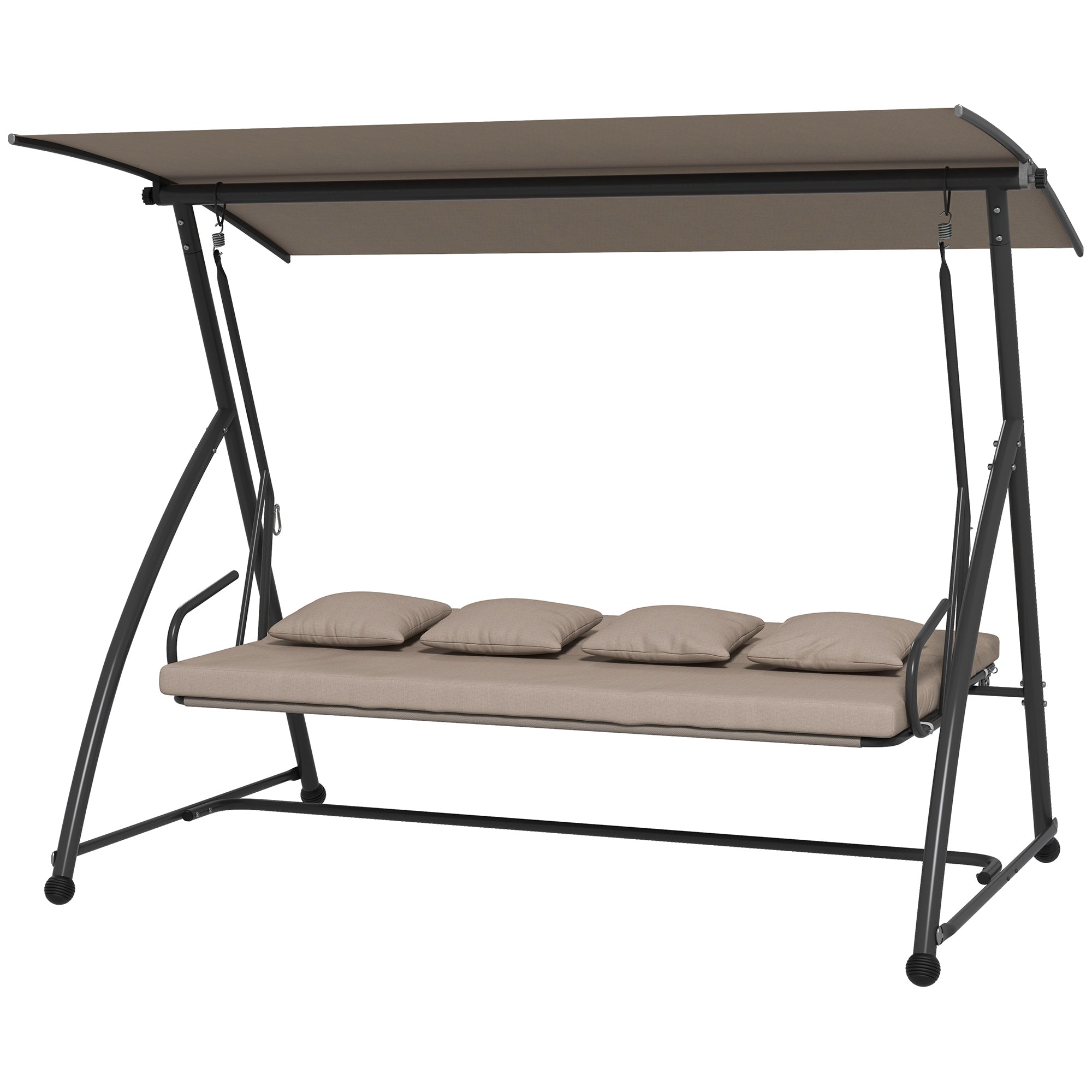 Outsunny 3 Seater Porch Swing Convertible Swing Chair Bed Cushioned Light Brown 