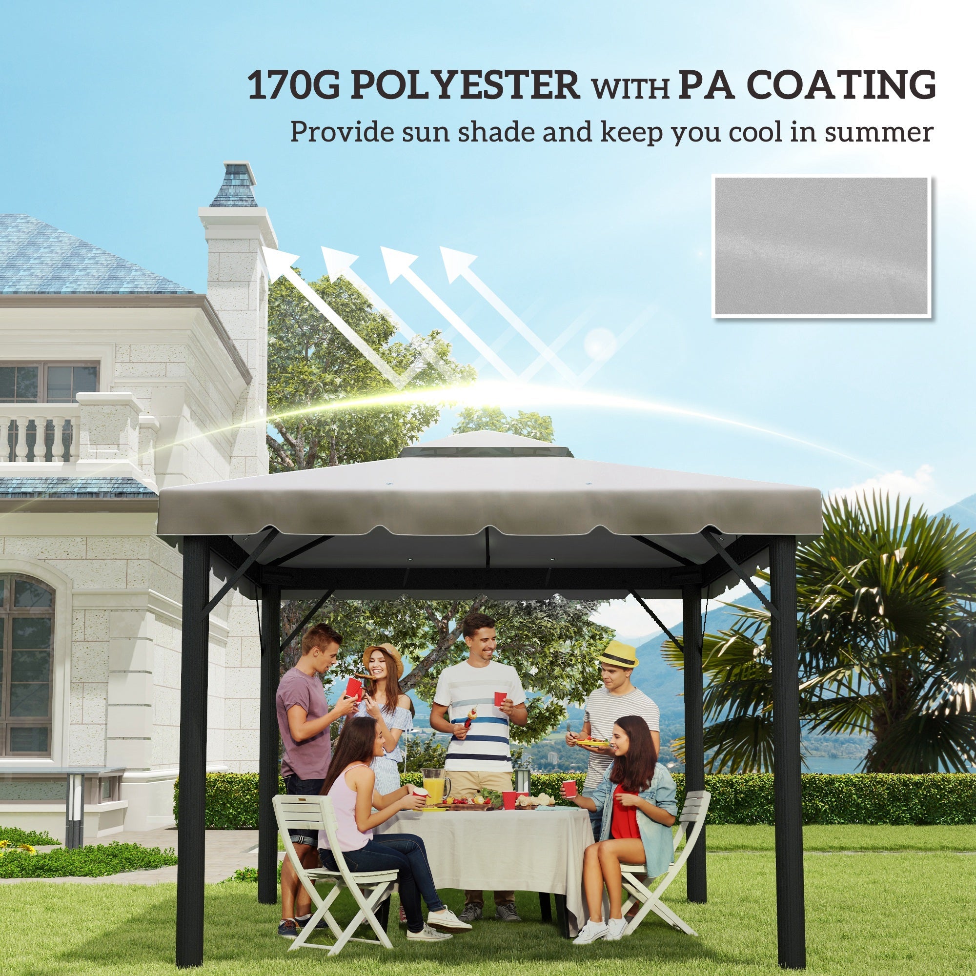 Outsunny Gazebo Replacement Canopy 9.8'x9.8' Top Cover Double Vented Roof Garden Patio Outdoor Grey 