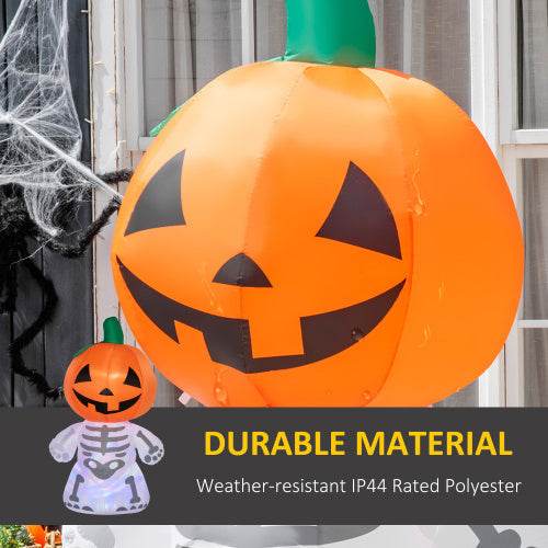 6ft Halloween Inflatables Outdoor Decorations, Smiling Skeleton Ghost With Pumpkin Head, Blow Up LED Yard Decor For Garden, Lawn, Party, Holiday, Waterproof 