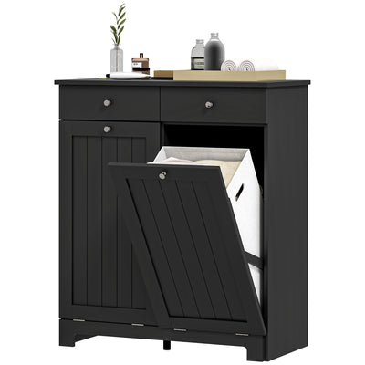 HOMCOM Laundry Cabinet, Tilt Out Laundry Hamper Cabinet with 2 Baskets, Bathroom Hamper Cabinet with 2 Drawers, Black 