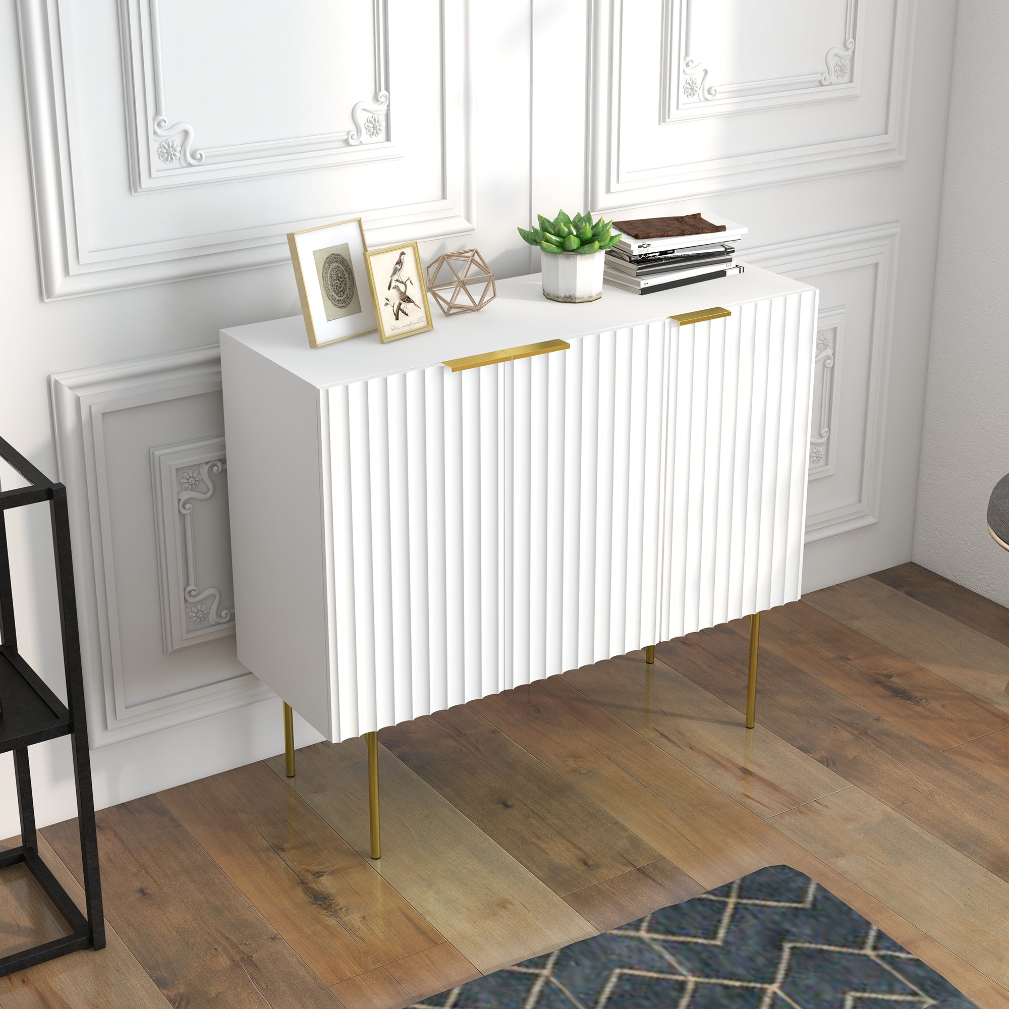 HOMCOM Elegant Storage Cabinet Sideboard with Gold Legs Spacious Buffet for Dining Living Room Hallway White 