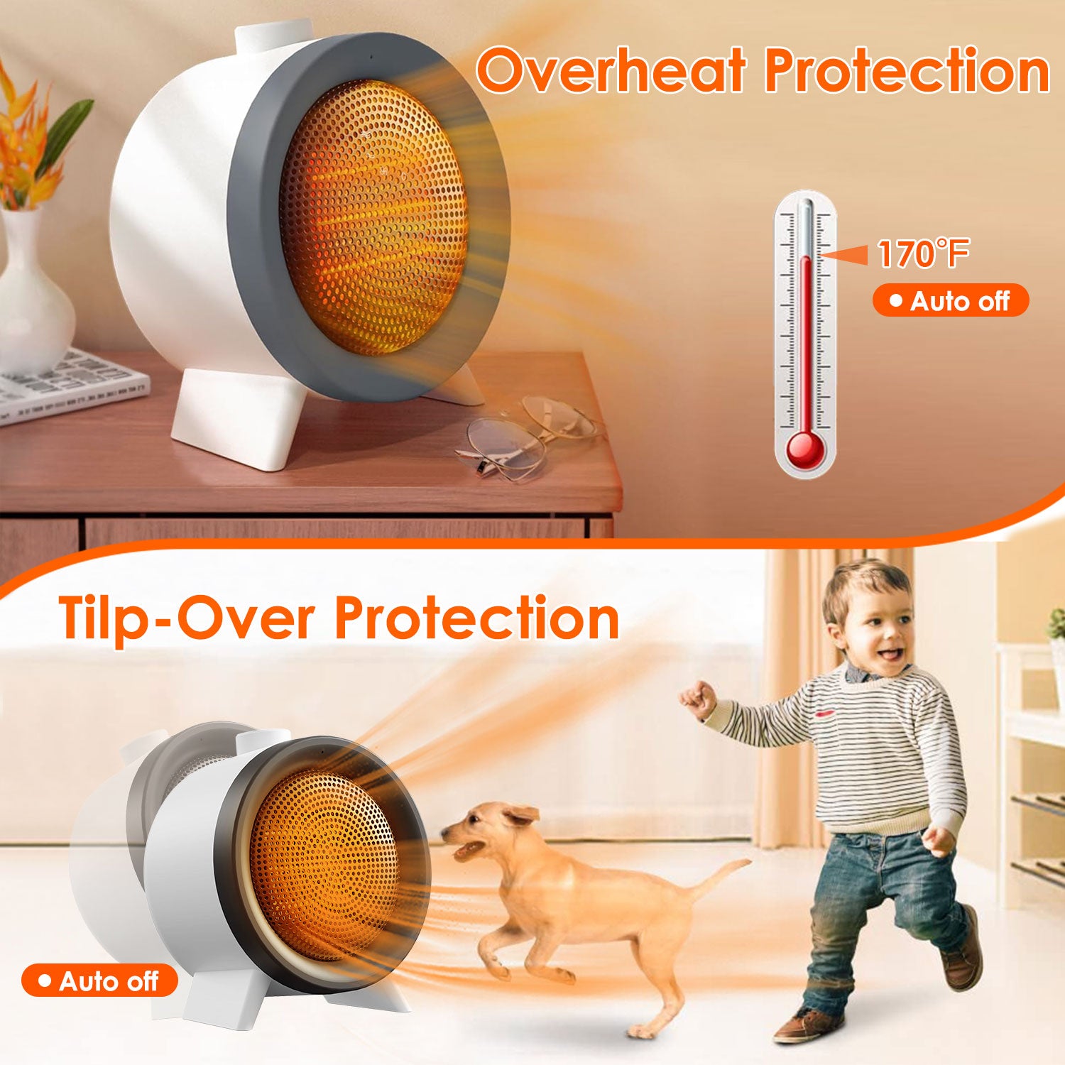 1000W Electric Space Heater Ceramic Heater Fan Heating Fan with 3 Modes 3S Fast Heating Tip-over Overheating Protection for Home Office Dormitry