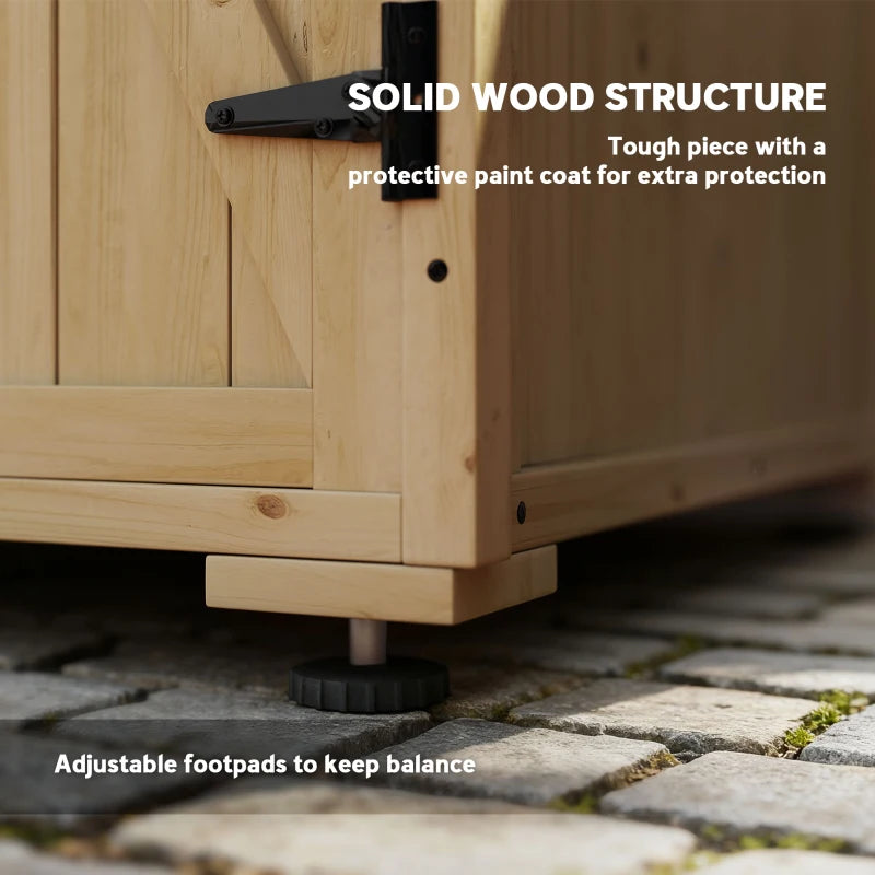 Wooden Outdoor Storage Cabinet, Garden Shed Potting Shed with Shelf and Double Doors, Natural