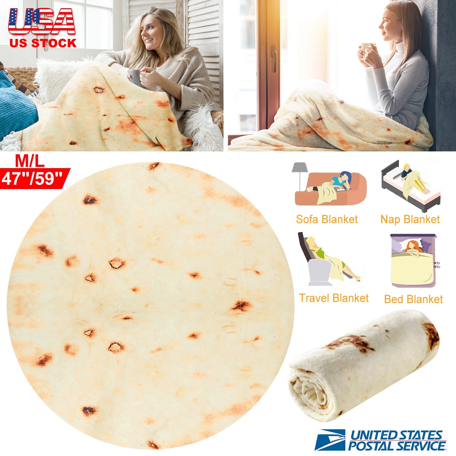 Burrito Tortilla Throw Blanket Pancake Wrap Blanket Soft Round Swaddle for Adults Kids Baby Pets