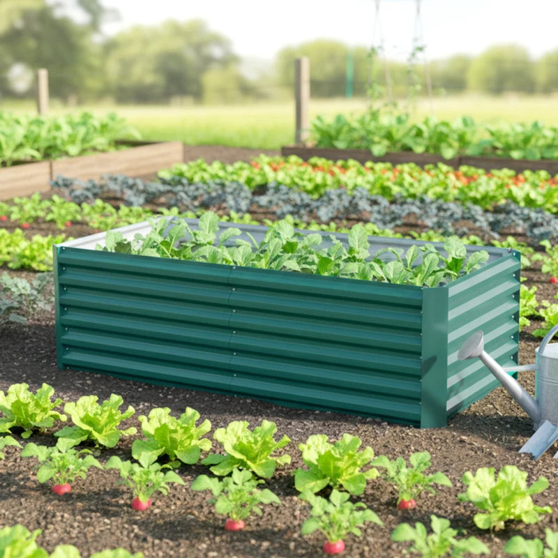 6' x 3' x 2' Raised Garden Bed, Galvanized Planter Box for Growing Flowers, Herbs and Vegetables, Dark Green