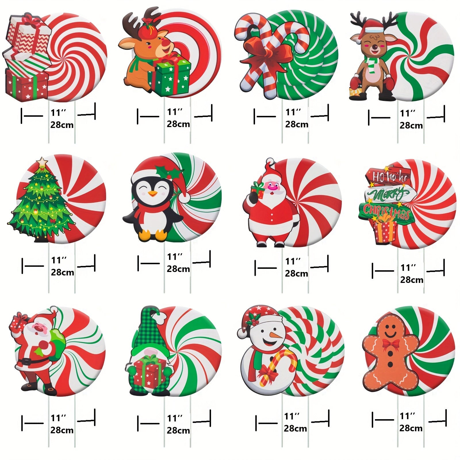 12 PCS Christmas Decorations Outdoor Yard Signs, Candy Xmas Holiday Lawn Garden Decorations, Waterproof Double Side Print For Pathway Walkway Holiday Decor