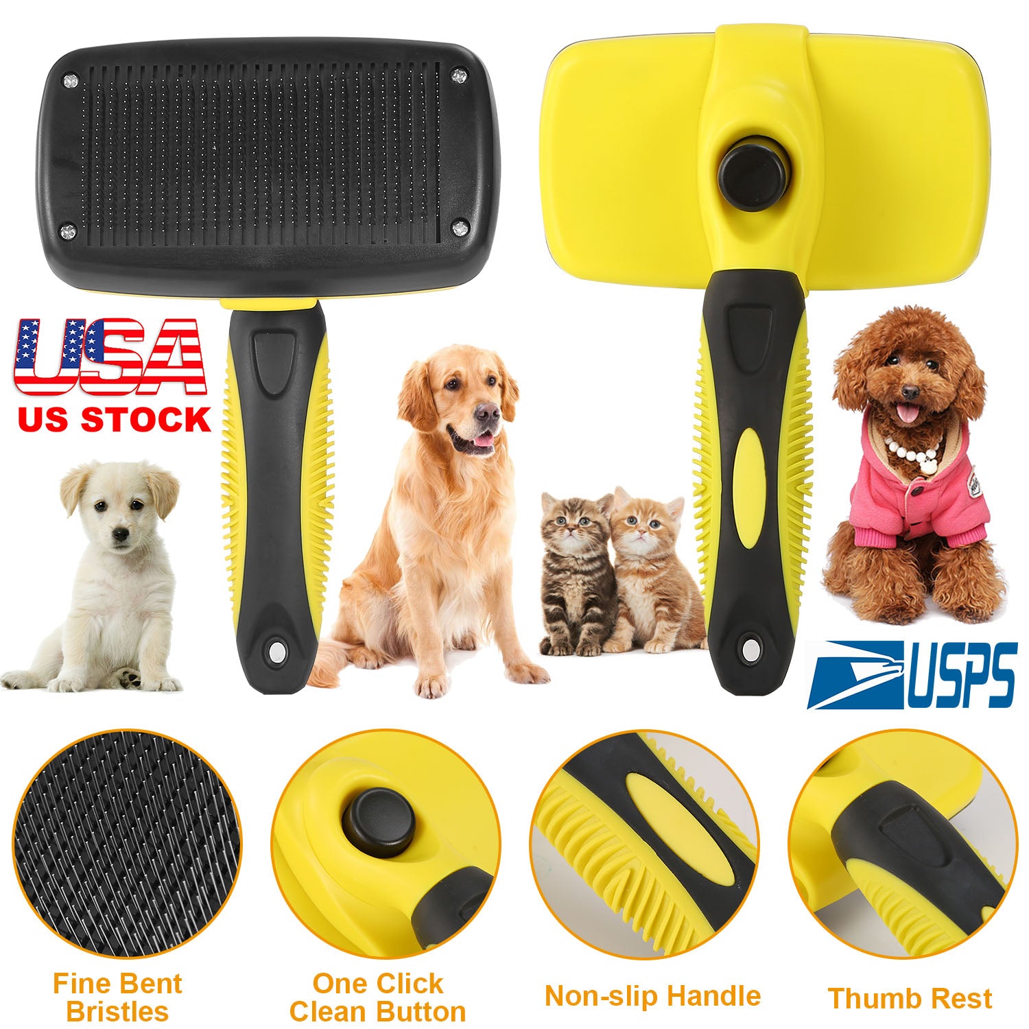 Self Cleaning Slicker Brush Pets Dogs Grooming Shedding Tools Pet Hair Grooming Remover