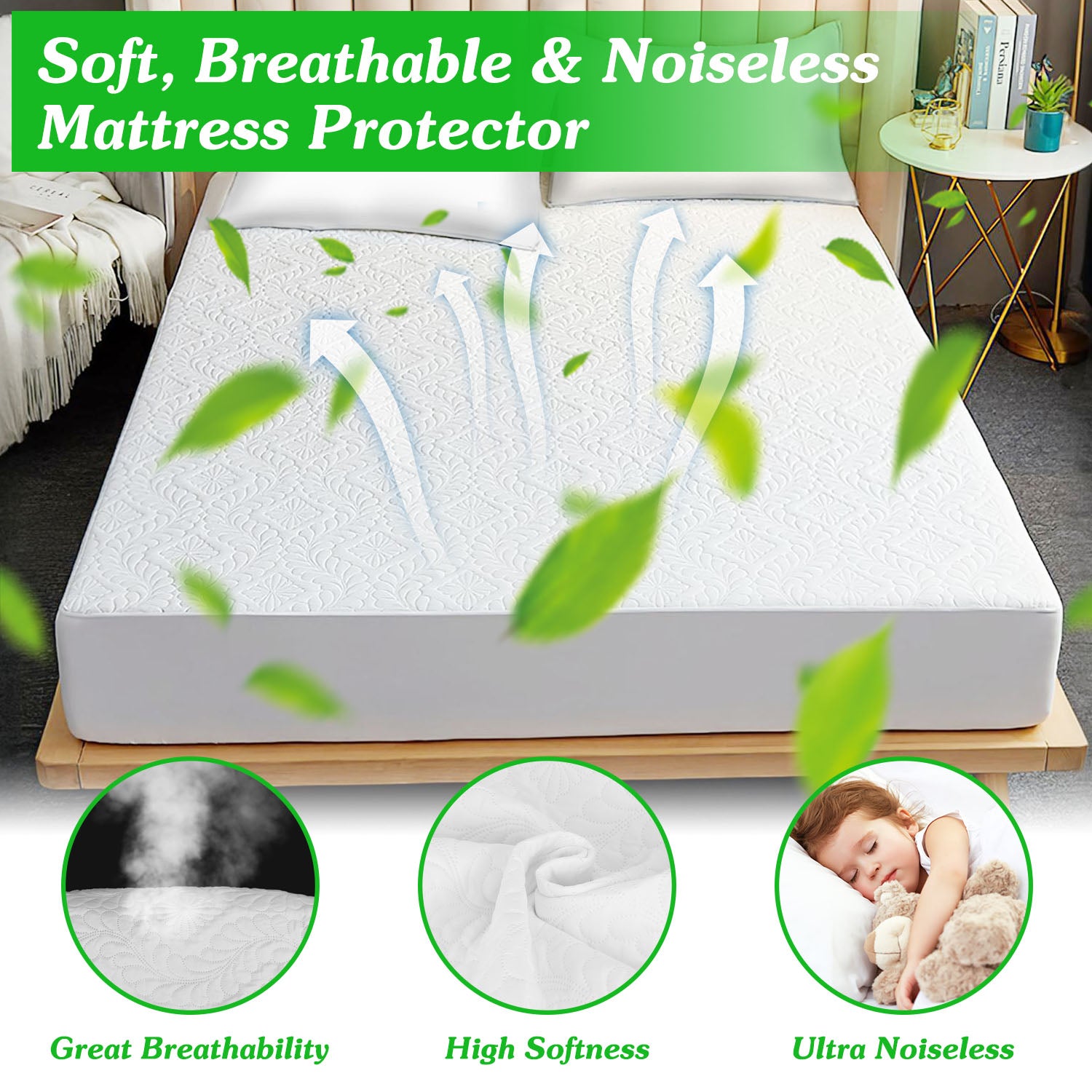 King Size Waterproof Mattress Protector Breathable Soft Cotton Mattress Pad Cover With Elastic Deep Pocket Up To 11in Noiseless Machine Washable Beddi