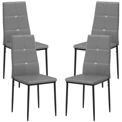 HOMCOM Set of 4 Modern Style Dining Chairs, Button Tufted High Back Side Chairs with Upholstered Seat, Steel Legs, Grey 