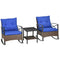 Outsunny Rocking Chair Set 3PC Outdoor PE Rattan Bistro Set with Two-tier Table Padded Cushions Dark Blue