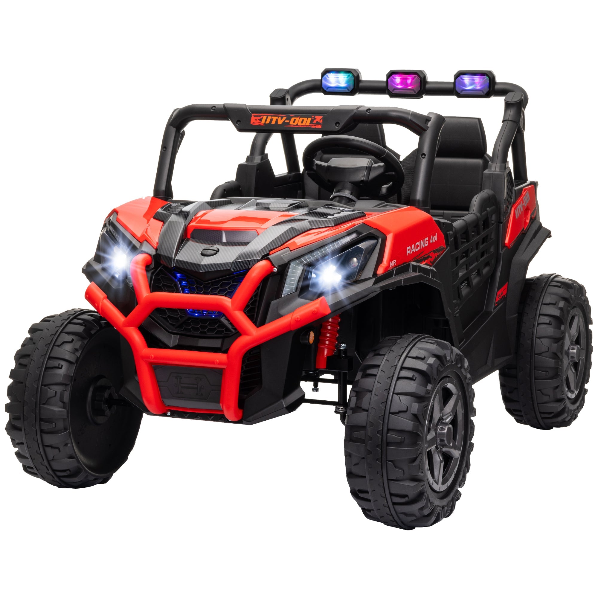 Qaba 2 Seater 24V Electric Car for Kids w/ Remote Control, 3 Speed, LED Lights, Music, Horn, Spring Suspension, Red 