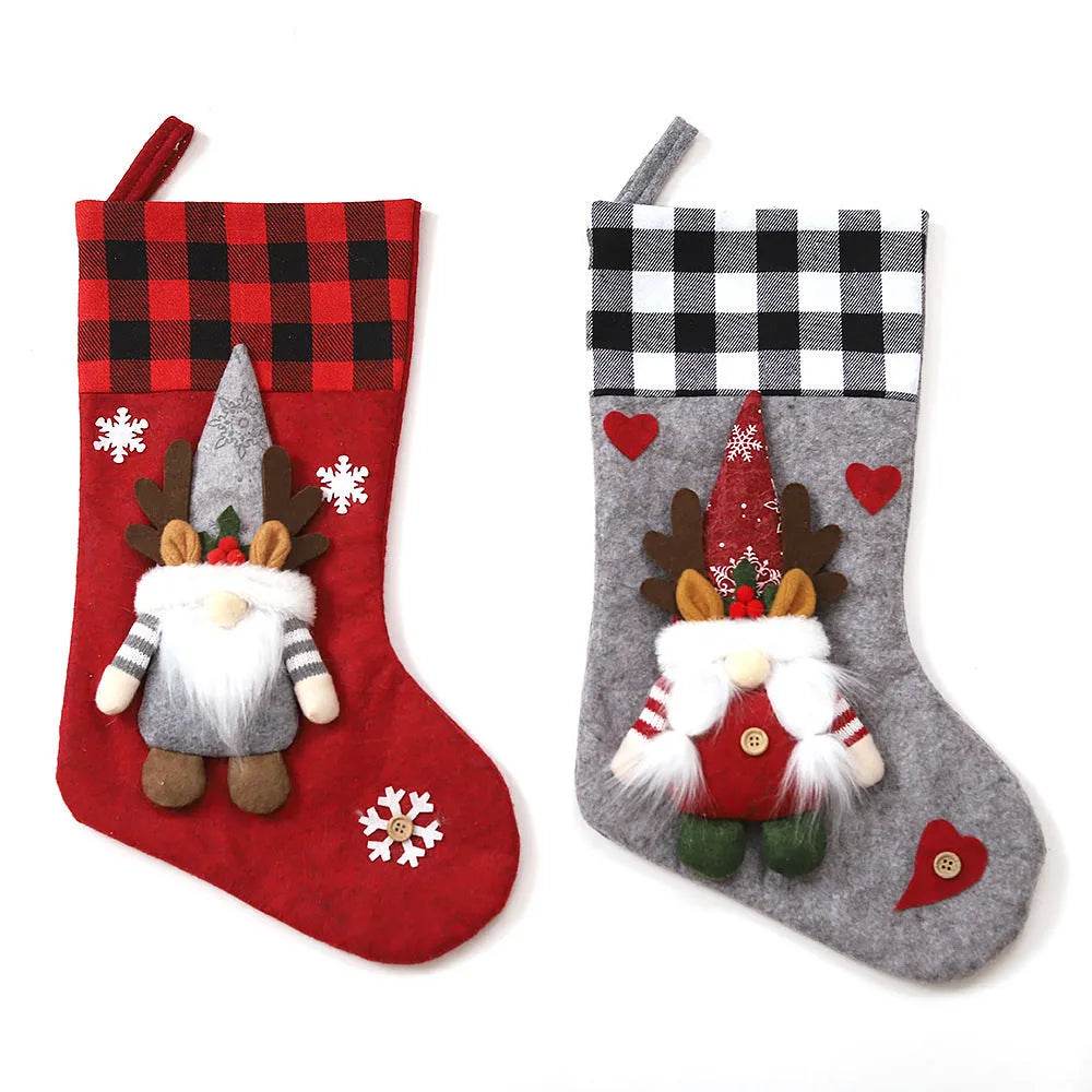 Plaid Three-dimensional Couple Faceless Doll Christmas Stockings Christmas Eve Gift Bag Candy Bag 
