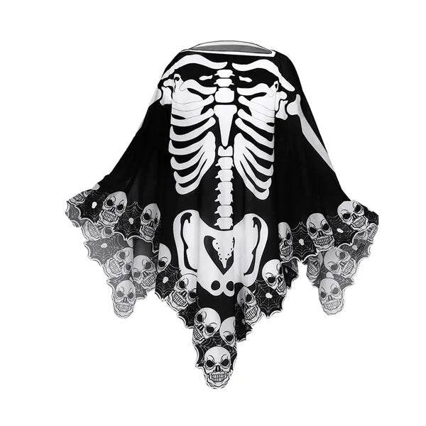 Halloween Skeleton Poncho Skull Bones Lace Skeleton Cape Shawl Halloween Costume Day Of The Dead Poncho For Halloween Horror Theme Trick Or Treat Birthday Party 
