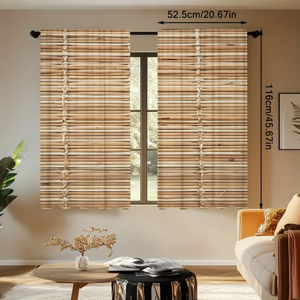 2-Piece Bamboo Stem Print Doorway Curtains – Contemporary Knit Polyester, Machine Washable, Pole Bag Design for Bedroom, Kitchen, Living Room, or Office (Pole Not Included) 
