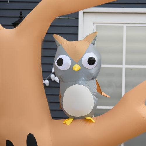 HOMCOM 7.5 Tall Lighted Halloween Inflatables Outdoor Decorations Haunted Tree With Owl, Ghost, Pumpkins, Blow Up LED Yard Decor For Garden, Lawn, Party, Holiday, Waterproof 