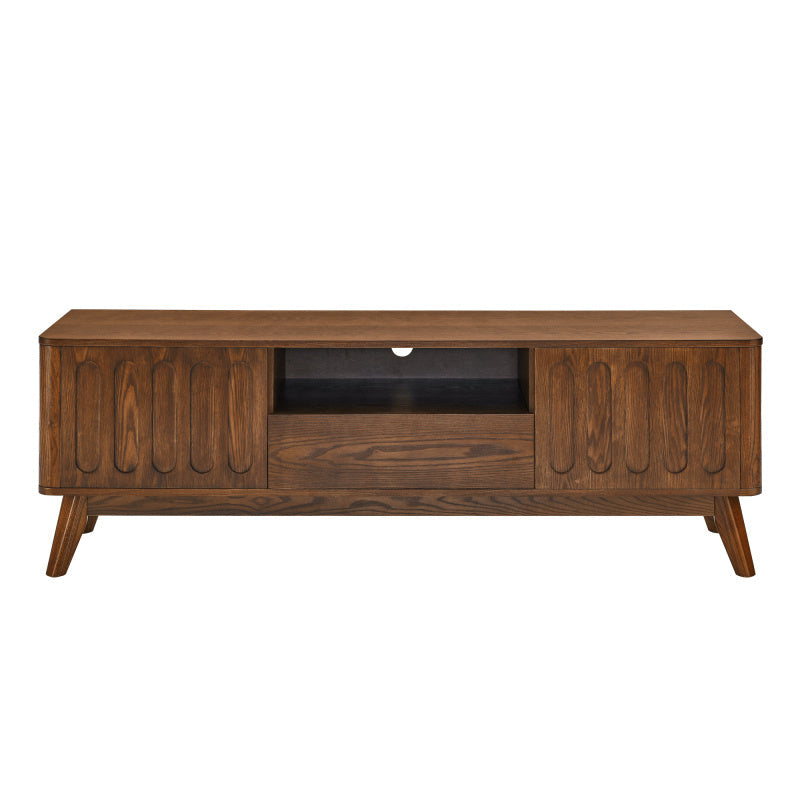 Mid Century Modern Fluted TV Stand for 65-Inch TVs - Farmhouse Media Console with 2 Doors & 1 Drawer, Solid Leg Design, Durable Non-Wood Construction, Space-Saving Storage Entertainment Center for Living Room, Apartment, Offi 