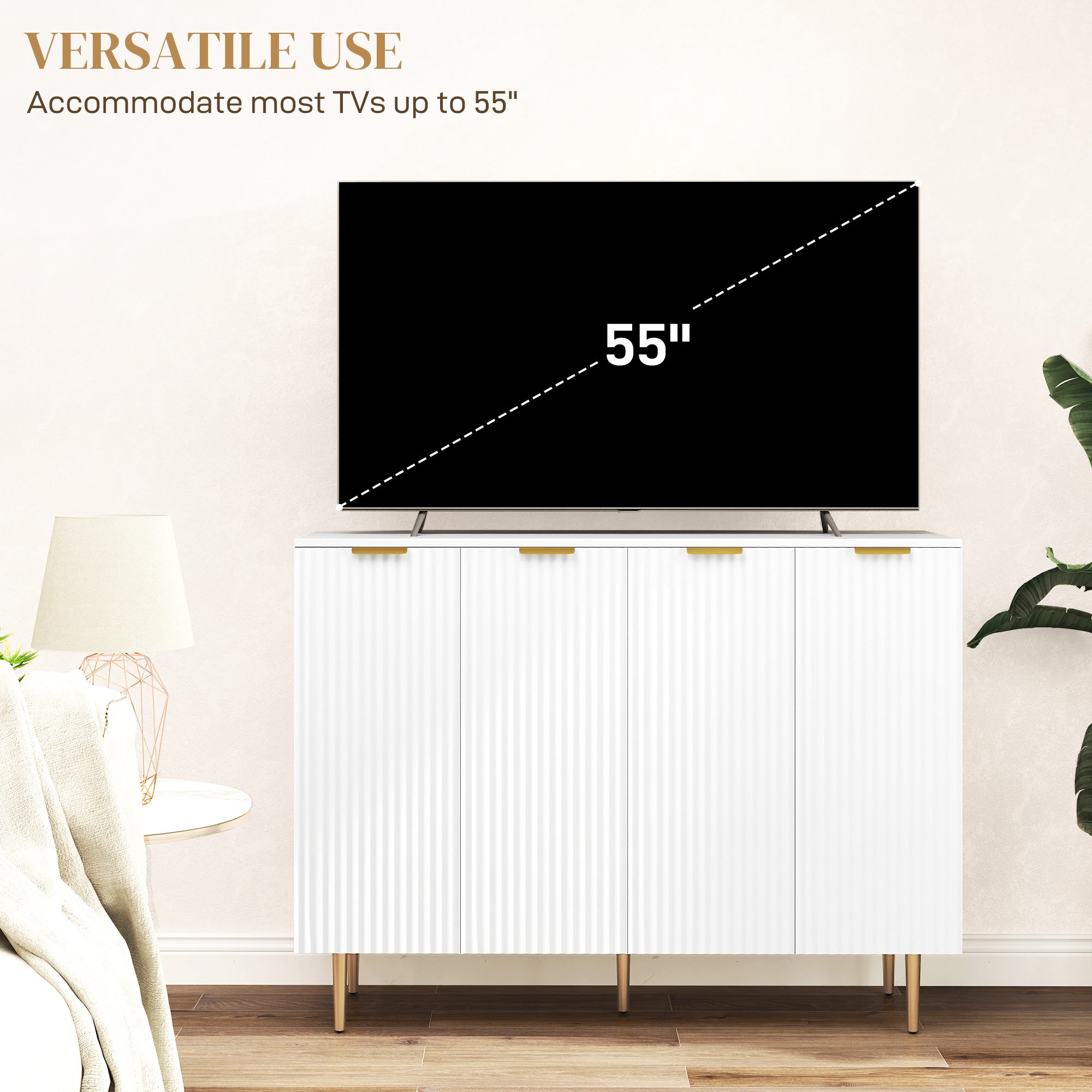 HOMCOM Modern Kitchen Storage Cabinet, Sideboard Buffet Cabinet with Adjustable Shelves for Kitchen Hallway, White 