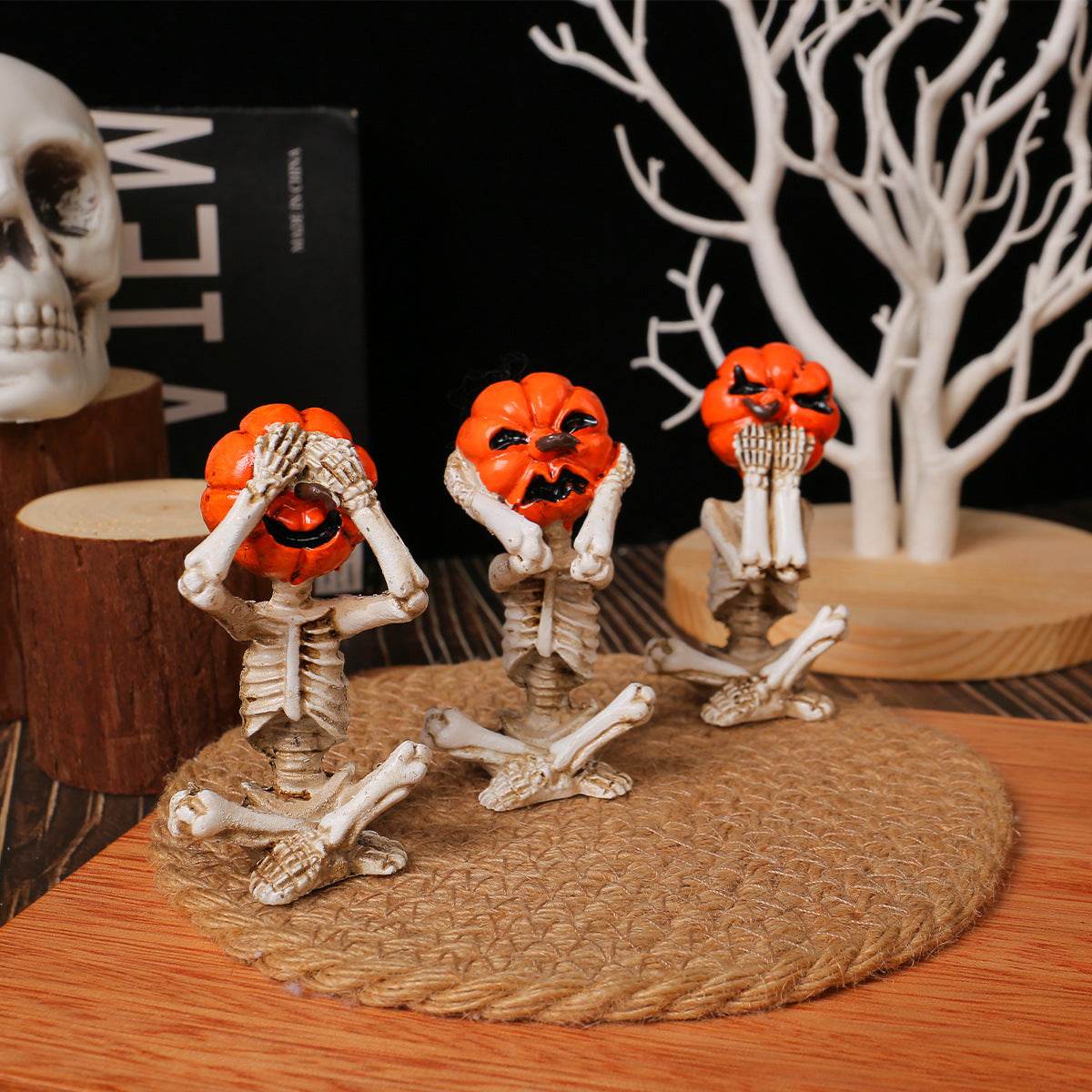 Pumpkin Head Skull Doll Ornaments Home Halloween Layout Props 