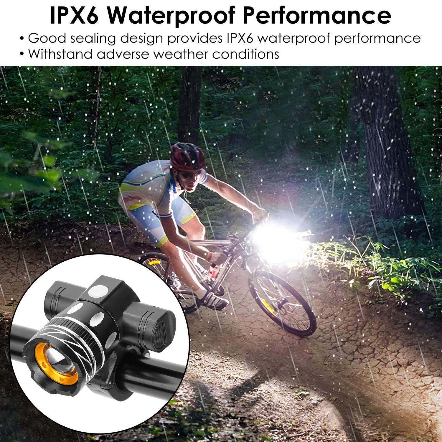 Bike Headlight USB Rechargeable LED Bicycle Front Light IPX6 Waterproof Bicycle Headlight Aluminum Alloy Shell Bike Headlight w/ Bracket