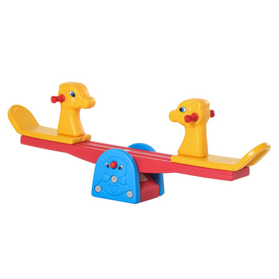 Qaba Kids 2-seat Seesaw Safe Teeter Totter with Handles for Indoor Outdoor Playroom Backyard 1-4 Years Old 