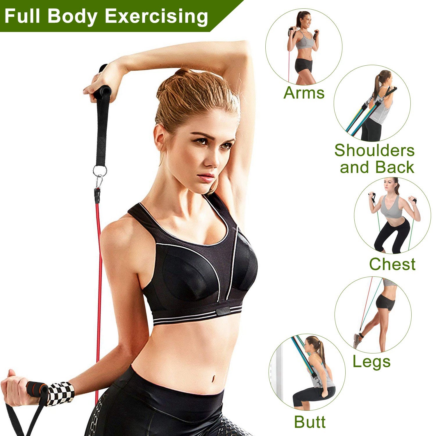 11Pcs Resistance Bands Set Fitness Workout Tubes Exercise Tube Bands Up to 100lbs w/ Door Anchor Handles Ankle Straps for Physical Training Yoga Pilat 