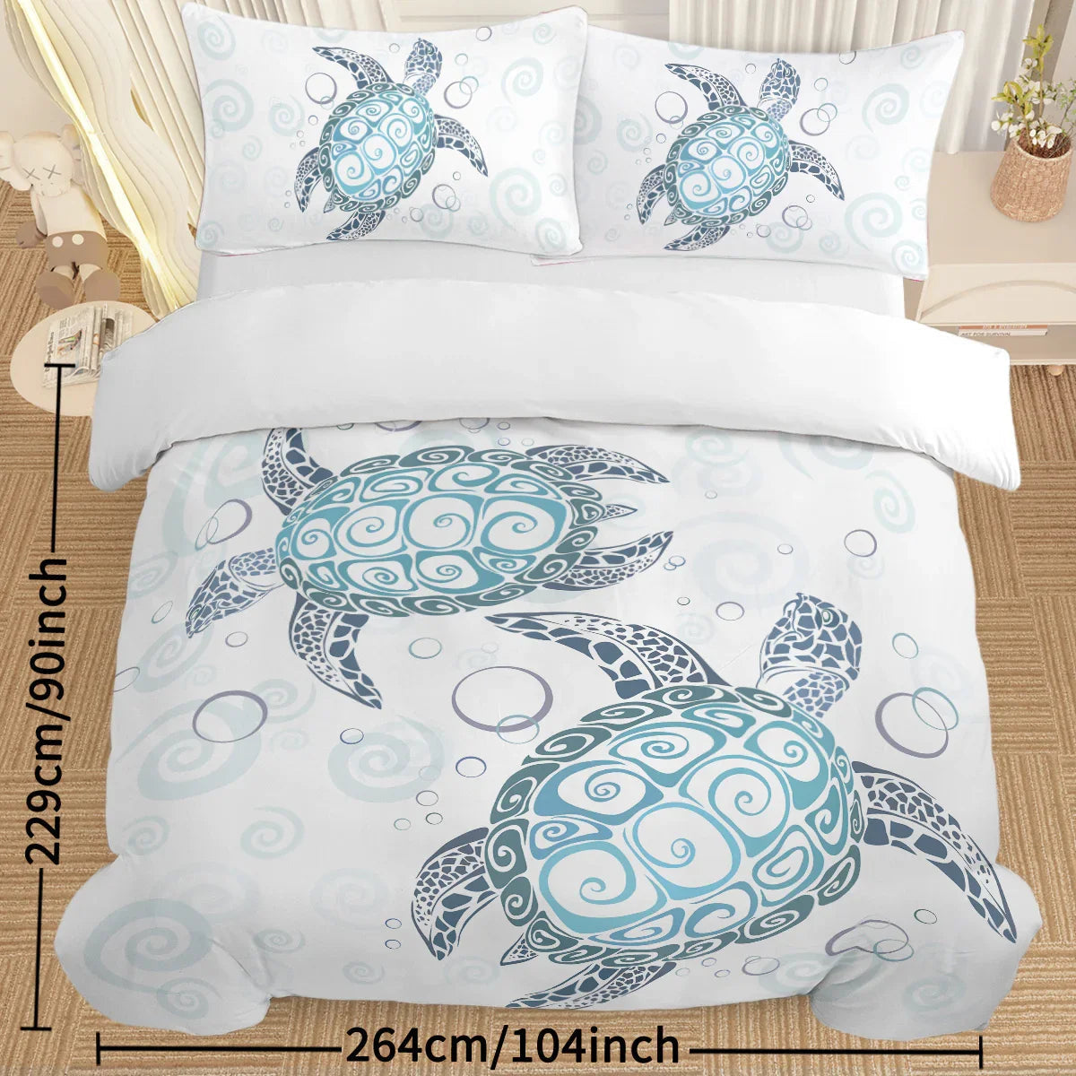 Sea Turtle Bedding Aqua Teal Blue Duvet Cover Sets Beach Turtle Bed Sets Ocean 3 Piece Turtle Themed Comforter Cover With 2 Pillowcases Twin Full Queen King Size 