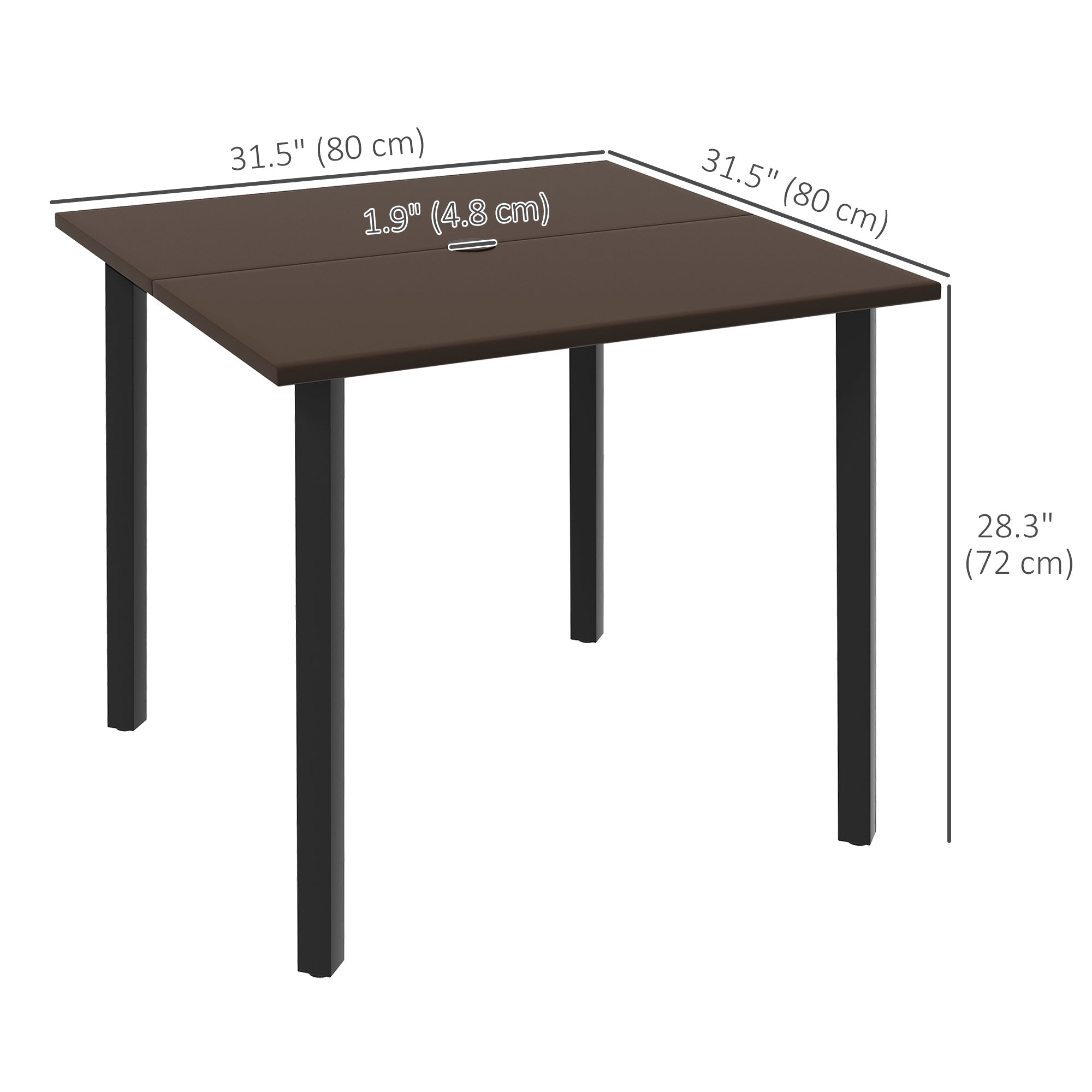 Outsunny Patio Dining Table for 4 Aluminium Legs with Umbrella Hole 31.5" x 31.5" Brown 