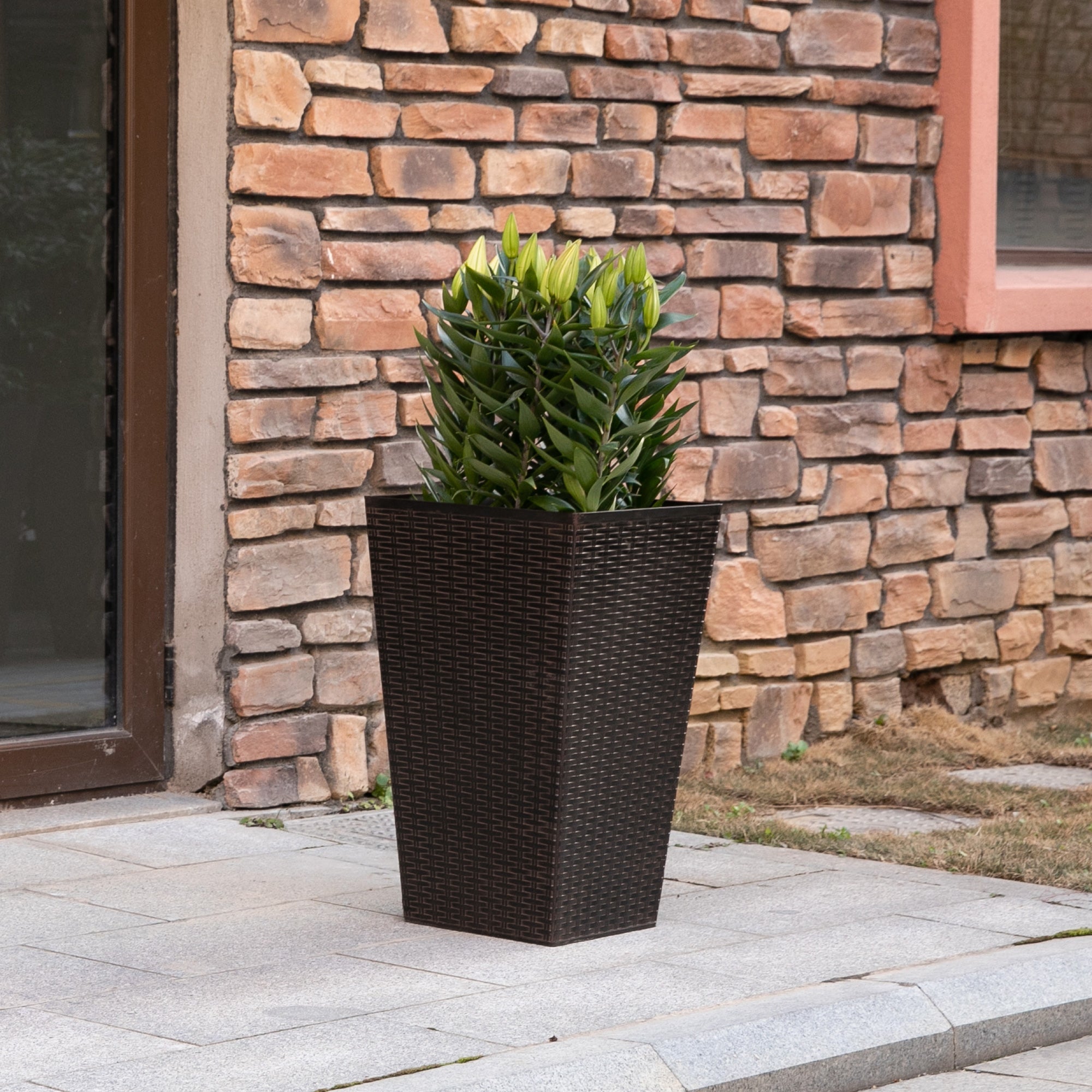 Outsunny 3-Piece Tall Plant Stands Outdoor Indoor Flower Pot Holders for Front Door Entryway Patio Deck Decor Brown 