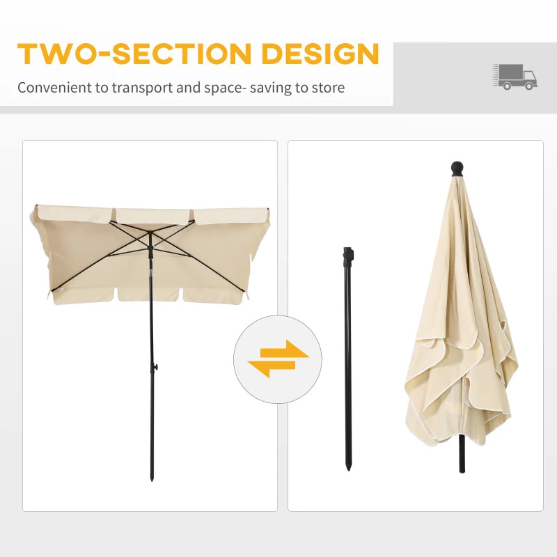 6.5x4ft Rectangle Patio Umbrella Aluminum Tilt Adjustable Garden Parasol Sun Shade Outdoor Canopy Beige
